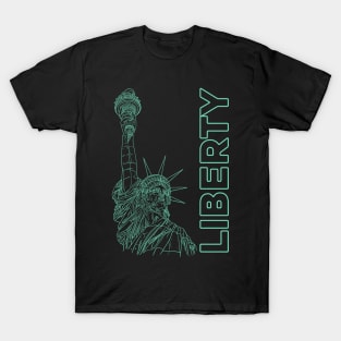 Liberty & the Statue Of Liberty in a green line drawing T-Shirt